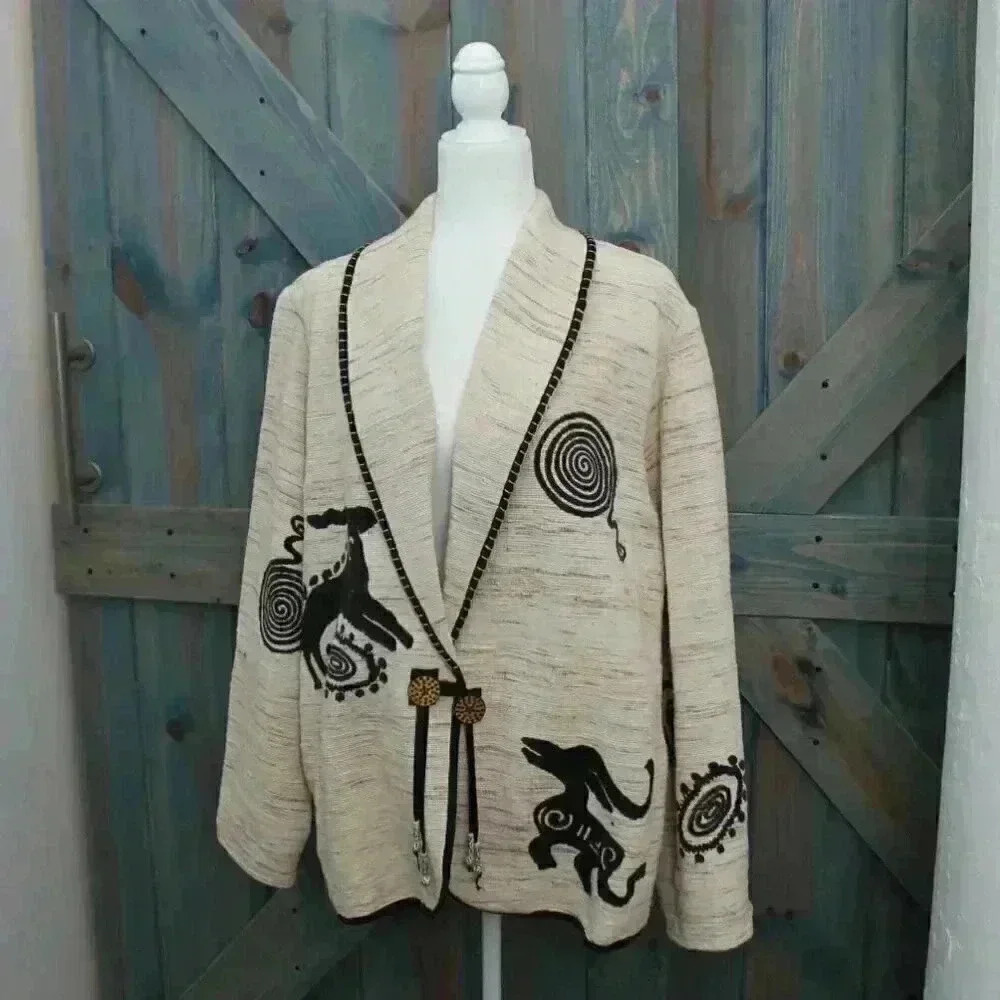 Vintage Southwest Tapestry Jacket Size Large Cotton Linen Blazer Burning Man - Picture 4 of 11